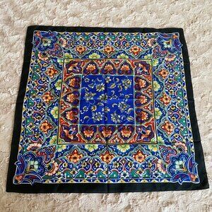 New Polyester Square Scarf 30" Black Blue Red Yellow Floral Italy Made